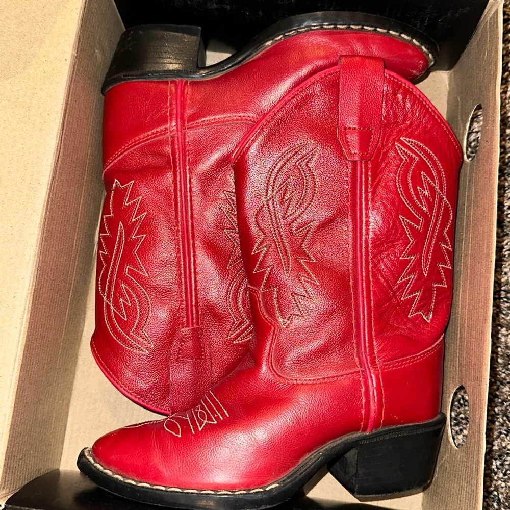 Kids Old West Red Boots 11.5